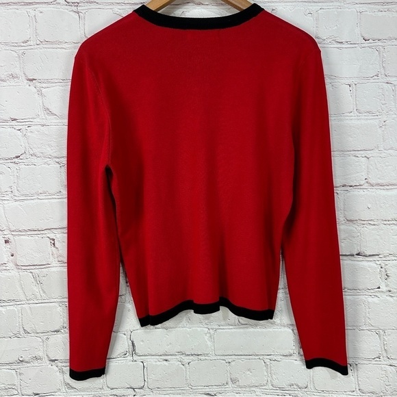 Coldwater Creek Christmas sweater cardigan size 10 red black bows ribbon Xmas - Picture 8 of 8